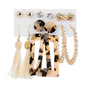 Shining Diva Fashion Latest Stylish Combo Design 6 Pairs Metal Earrings for Women and Girls (V12746er), Golden