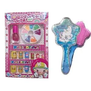 Nail Art & Hair Brush 2 in 1 Combo set For Girls | Makeup Kit for Girls | Nail art kit with hair comb for kids Ideal gift for Girls(Hair Brush+ Normal kit)