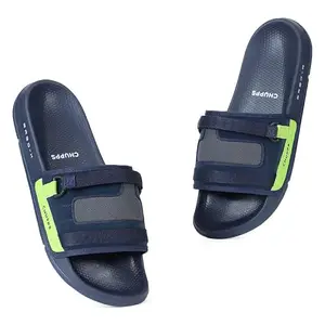 CHUPPS Rebel Slider for Men | Flip Flop Slippers with FOAM6 Upper Technology (6mm Foam) | Snug Fit Footwear with ERGOX PLUS Contoured & Cushioned Footbed | Lightweight Slides for Men - Navy Neon