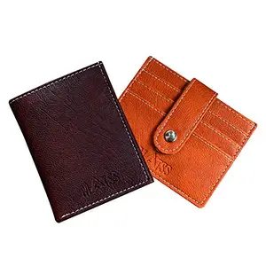 MATSS Brown & Orange Artificial Leather Combo Wallet||Card Holder||Card Case ||ATM Card Holder for Men & Women (Pack of of 2)