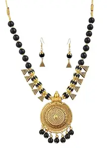 Black Beads Oxidised Round Necklace with Dotted Design for Women – Traditional Indian Jewelry