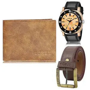LOREM LOREM Mens Combo of Watch with Artificial Leather Wallet & Belt FZ-LR52-WL13-BL02