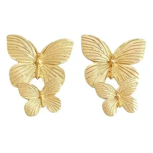La Belleza Golden Double Butterfly Wing Stud Earring For Girls