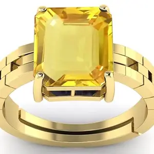 BALATANK�6.00 Ratti / 5.55 carat A+ Quality Natural Yellow Sapphire Pukhraj Gemstone Gold Plated Ring for Women's and Men's (Lab Certified)