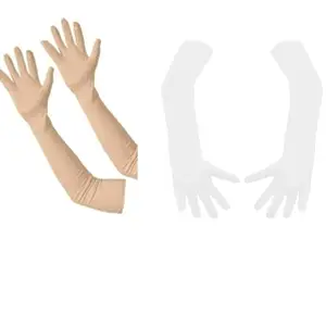 SM Dealer's Women's Cotton Full Hand Protective Summer Gloves, Protection from Sun burns/Dust/Pollution while driving/biking - (Pack of 2) White & Beige.