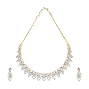 Kushal's Fashion Jewellery Women's White Rodium Gold Plated Zircon Necklace Set - 409539