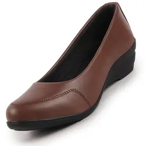 FAUSTO FST FJDWC-7022 BROWN-39 Women's Brown Formal Platform Wedge Heel Slip On Ballerina Shoes (6 UK)