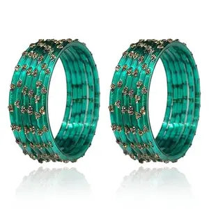 BANGLESKART Beaded Glass Bangle Set, Handmade Bangles, for Women's, 12 Pieces (Radium) (2.8)