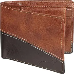 WILD EDGE Tan-Black Men's Genuine Leather Wallet with Colorblocked Detail Snap Closure - Smart and Formal Handcrafted Wallet for Men