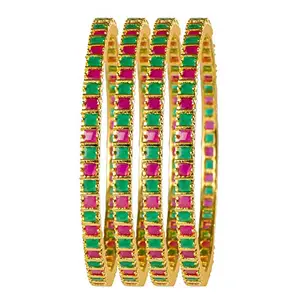 Sasitrends CZ/AD Micro Gold Plated American Diamond Stone Studded Bangles Set of 4 for Women (Size : 2.6 ; Ruby-Green)