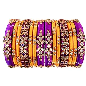 Blue jays hub Silk Thread Bangles New kundan Style Purple Color Set of 14 for Women/Girls (Purple, 2.6)
