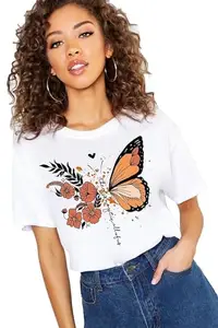 Epiko Oversized Fit Graphic Animated Butterfly Art Printed Women Tshirt | Baggy Loose Fit Oversized Streetstyle Tshirt