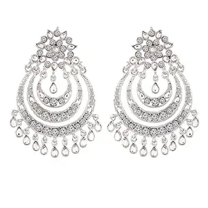 Amazon Brand - Anarva Silver Rhodium Plated Designer Chandbali Earrings for Women