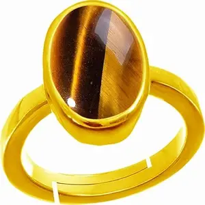 DAURAYA GEMS 10.25 Ratti 9.11 Carat Natural Unheated Untreated Tiger's Eye Adjustable Gold Plated Ring Certified Stone for Men and Women (NOP0105)