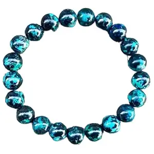 RRJEWELZ 8mm Natural Gemstone Congo Chrysocolla Round shape Smooth cut beads 7.5 inch stretchable bracelet for men. | STBR_RR_M_02894