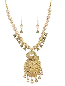 Golden Oxidised Peacock Pendant Necklace - Elegant Traditional Indian Jewelry for Women, Perfect for Weddings and Festive Occasions