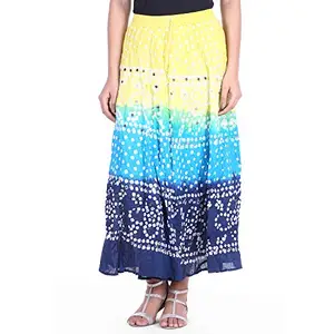 JABAMA® Women's Women Maxi Maxi Skirt (3021_Yellow & Blue_Free Size)