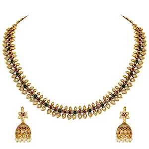 Peora Indian Classic Traditional Ruby Emerald Choker Necklace Jhumki Jhumka Earring Jewellery Set for Women Girls