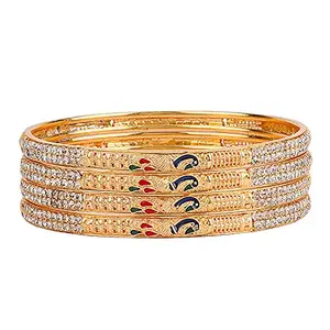 Shining Diva Fashion Set of 4 Latest Traditional Stylish Gold Plated Bangles for Women (Golden) (11644b_2.4)