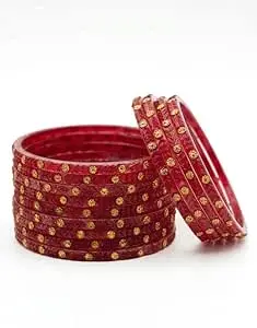 Raahive Kashmiri Raindrop Glass Bangles with Intricate Gold Floral Work – Set of 12