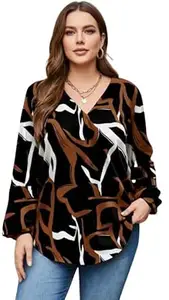 NG NIROMIKA Viscose Rayon Abstract Pattern Top for Women | A Line Tops | Summer Kurta | V-Neck Top | Short Kurti for Women| Full Sleeves |
