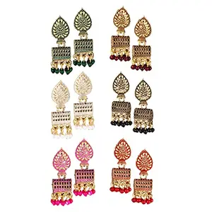 MEENAZ Jhumka Earrings for Women Girls Ladies Wife meenakari oxidised kundans flower red green black blue yellow Temple South Indian Traditional Ear rings Set stylish small Jhumki Combo pacK