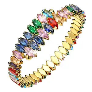 ZIVOM® Multi Color Oval rainbow Cubic Zirconia Copper Free Size Bangle Kada for Women