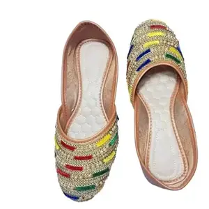 Women's Ethnic Traditional Slip-On Flats Cushioned Beautiful for Comfort | Comfortable & Stylish for Girls & Women KF_4_Golden_8 KF81