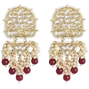 Peora Gold Plated Pearl Kundan Studded Stylish Dangle Earrings for Women