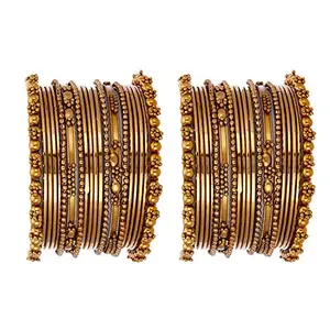 T4 Jewels Beautiful Traditional Silver, Golden, Black Oxidised Bangles Set for Women and Girls - 2.4