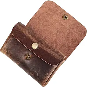 TUZECH Leather Double Pouch Card Wallet Holder Case Cash Organizer Accessories, Handmade Brown Color (4.75x3 Inches)