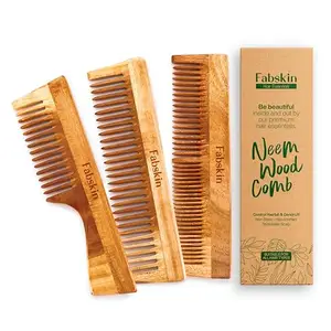 Fabskin Neem Wooden Comb For Men & Women | Set Of 3 | Detangling, Frizz Control & Shine | For All Hair Types