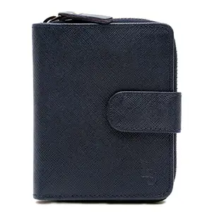 LOUIS STITCH Unisex Denim Blue Italian Saffiano Leather Wallet RFID Blocking Card Holder Multiple Slots Zip Protection Handmade Premium Wallets for Men Boys (LSWL-SF-CZBU-500)