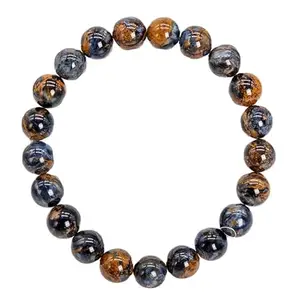 RRJEWELZ Natural Pietersite 8mm round Shape Smooth Cut Beads 7 Inch Stretchable Bracelet for Men & Women.|STBR_RR_07638_7.0