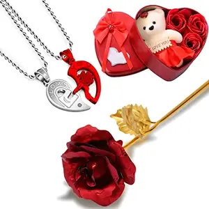Fashion Frill Valentine Gift For Girlfriend Boyfriend Red Silver Pendant Heart Shape Chain Necklace For Women Girls Pendant 24k Gold Rose & Heartbox with Teddy Love Gifts Valentine's Day Gifts