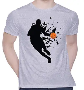 CreativiT Graphic Printed T-Shirt for Unisex Basketball Player Tshirt | Casual Half Sleeve Round Neck T-Shirt | 100% Cotton | D00800-24_Grey_Large