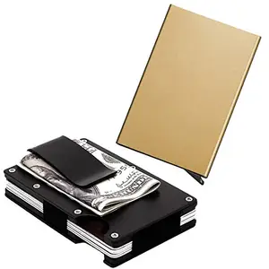 Stealodeal Black Metal Wallet Money Clip with Gold Automatic Pop-Up Button Card Holder
