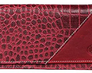 Delfin || Genuine Leather Wallet for Women, 6 Card Slots, 2 Zippered Pocket, 1 Hidden Pocket, 1 Cash Compartment and 1 Mobile Holder (RED)
