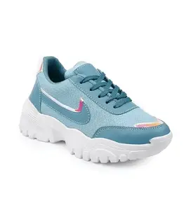 Women's Casual Mesh Printed Lace-Ups Shoes (Blue, 5)