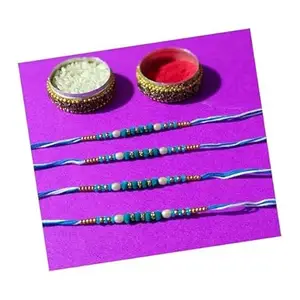 GIRLYZ ATTIRE White & Sky Blue Stone Thread Designer Rakhi | RakshaBandhan Rakhi | With Roli & Chawal (GIRLYZ-042) (Pack of (2)