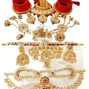 Combo Gold Plated Necklace, Choker, Earring Set Bridal and Festival For Women And Girls-JHK253