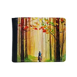 DIYthinker DIYthinker Men's Autumn Maple Forest Riding Horse On Road Oil Painting Flip Bifold Faux Leather Wallet Multi-Function Card Purse Gift One Size Multicolor