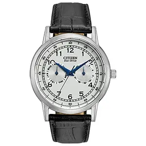 Citizen Leather Casual Analog White Dial Men Watch-Ao9000-06B, Black Band