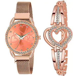 Talgo Alluring Analogue Orange Dial Rosegold Magnet Strap Graceful Stylish Wrist Watch for Women, Pack of 2 - C23-12HEART-ORG-RGM-HEAR..