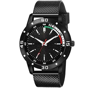ROMOFY Men's Analogue Watch with Black Mesh Band, Sports Style Dial, Stainless Steel Case