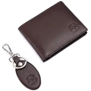 MEHZIN Men Formal Wallet & Key Ring Brown Genuine Leather RFID Wallet (8 Card Slots) Wallet & Key Ring Combo Gift Set