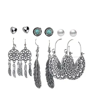 Shining Diva Fashion Latest Stylish Combo Design 6 Pairs Metal Earrings for Women and Girls (V12776er)