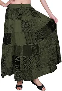 Exotic India Women's Rayon Lehenga Choli (STG87_Dusty Olive_Free Size)