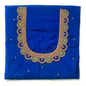 Radhika Aari Boutique Blue Aari Work Choli for Wedding, Women, Unstitched, Short Length, Half Sleeve