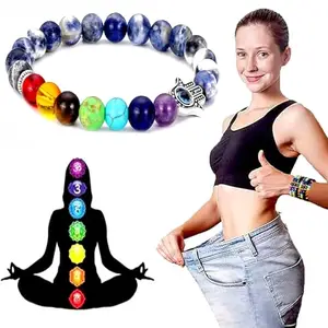 Natural Stones Reiki Healing Meditation and Protection Crystal Beads Multicolor Bracelet for Men and Women pack of 1